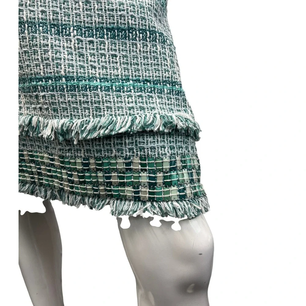 Tory Burch Nora Skirt‎ Women 14 Blue New Tweed Fringe Sequin Mini 12121334